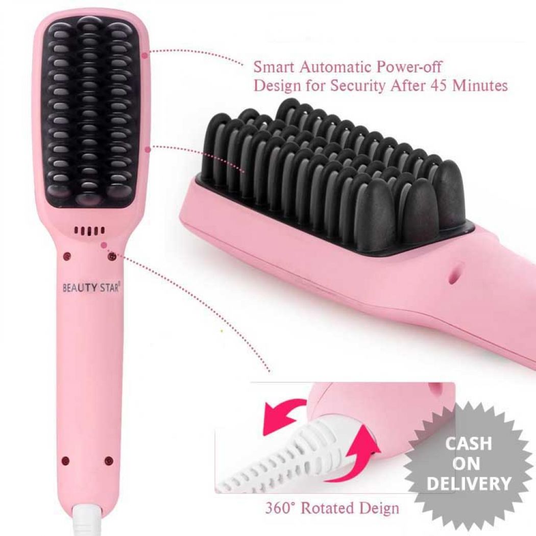 1 LCD 2 In 1 PTC Heating Plus Ionic Hair Straightener Brush in Pakistan